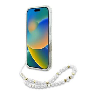 Guess IML Flowers Allover Electro With Pearl Strap MagSafe - dėklas skirtas Apple iPhone 16 Pro Max White - Image 4