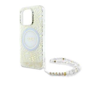 Guess IML Flowers Allover Electro With Pearl Strap MagSafe - dėklas skirtas Apple iPhone 16 Pro Max White - Image 5