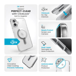 Speck Presidio Perfect-Clear ClickLock & MagSafe - dėklas skirtas Apple iPhone 16 Plus Clear / Chrome Finish / Serene Silver - Image 3