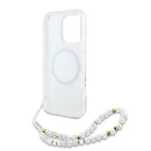 Guess IML Flowers Allover Electro With Pearl Strap MagSafe - dėklas skirtas Apple iPhone 16 Pro Max White - Image 6