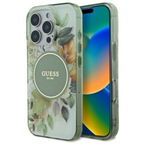 Guess IML Flower & Tonal Circle MagSafe - dėklas skirtas Apple iPhone 16 Pro Max Green - Image 1