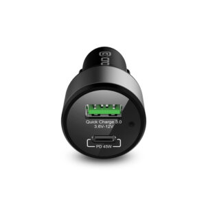Crong Power automobilinis įkroviklis 63W - USB-C PD 45W automobilinis įkroviklis + USB QC 3.0 18W juodos spalvos - Image 2