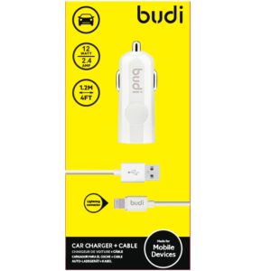 Budi - 1 USB automobilinis įkroviklis su LED indicator+lightning cable - Image 4