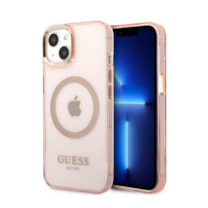 Guess Gold Outline Translucent MagSafe - dėklas skirtas Apple iPhone 13 Pink - Image 1