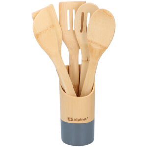 Alpina - Bamboo kitchen utensil set 5 pcs. with container (Graphite) - Image 4
