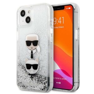 Karl Lagerfeld Liquid Glitter Karl & Choupette Head - dėklas skirtas Apple iPhone 13 mini Silver - Image 1