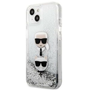 Karl Lagerfeld Liquid Glitter Karl & Choupette Head - dėklas skirtas Apple iPhone 13 mini Silver - Image 2