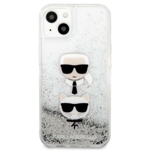 Karl Lagerfeld Liquid Glitter Karl & Choupette Head - dėklas skirtas Apple iPhone 13 mini Silver - Image 3