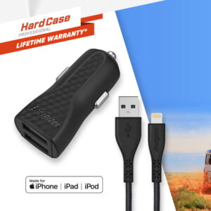 Energizer HardCase - automobilinis įkroviklis 2x USB-A 17W 3.4A + MFi certified Lightning cable juodos spalvos - Image 5