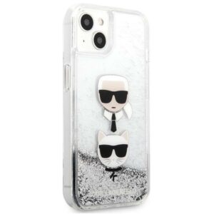 Karl Lagerfeld Liquid Glitter Karl & Choupette Head - dėklas skirtas Apple iPhone 13 mini Silver - Image 4