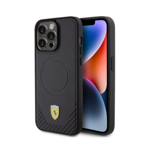 Ferrari Carbon Metal Logo MagSafe - dėklas skirtas Apple iPhone 15 Pro Max Black - Image 1