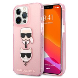 Karl Lagerfeld Glitter Karl & Choupette Head - dėklas skirtas Apple iPhone 13 Pro Pink - Image 1