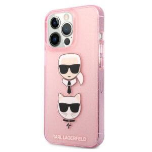 Karl Lagerfeld Glitter Karl & Choupette Head - dėklas skirtas Apple iPhone 13 Pro Pink - Image 2