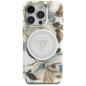 Guess Glitter Flowers Triangle Buttons MagSafe - dėklas skirtas Apple iPhone 16 Pro Max white - Image 3