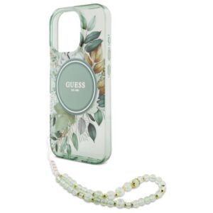 Guess IML Flowers With Pearl Strap MagSafe - dėklas skirtas Apple iPhone 16 Pro Max Green - Image 5