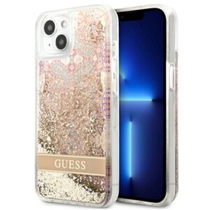 Guess Liquid Glitter Paisley – dėklas skirtas Apple iPhone 13 mini Gold - Image 1
