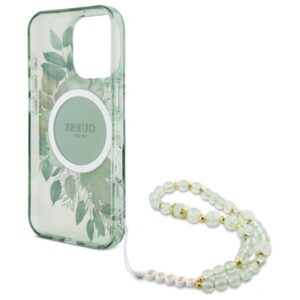 Guess IML Flowers With Pearl Strap MagSafe - dėklas skirtas Apple iPhone 16 Pro Max Green - Image 6