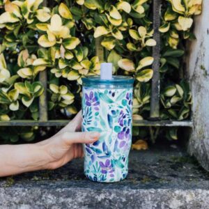 Quokka Mist - Stainless Steel Thermal Mug 720 ml with Straw (Violet Blooms) - Image 3