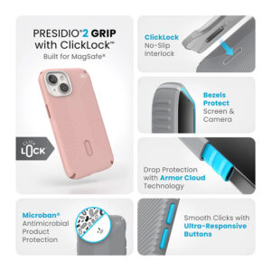 Speck Presidio2 Grip ClickLock & MagSafe - dėklas skirtas Apple iPhone 16e / Apple iPhone 15 / Apple iPhone 14 / Apple iPhone 13 Dahlia Pink/Rose Copper - Image 3