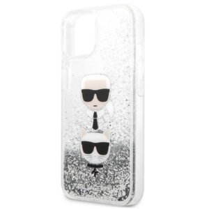 Karl Lagerfeld Liquid Glitter Karl & Choupette Head - dėklas skirtas Apple iPhone 13 mini Silver - Image 6
