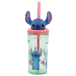 Disney Stitch - Cup with straw and 3D figure from the Flowers collection (360 ml)