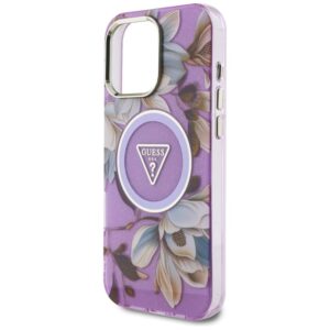Guess Glitter Flowers Triangle Buttons MagSafe - dėklas skirtas Apple iPhone 16 Pro purple - Image 6