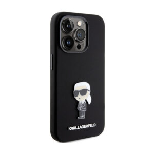Karl Lagerfeld Silicone Ikonik Metal Pin - Apple iPhone 15 Pro Max Case juodos spalvos - Image 4