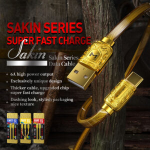 WEKOME WDC-161 Sakin Series - USB-A to USB-C Fast Charging 6A connecting cable 1 m (Gold) - Image 2