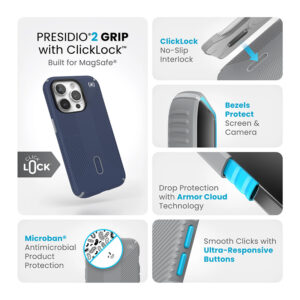 Speck Presidio2 Grip ClickLock & MagSafe - dėklas skirtas Apple iPhone 15 Pro Coastal Blue/Dust Grey - Image 3