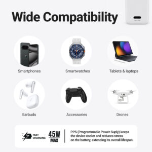 Crong Ultra Compact GaN - USB-C 45W PD 3.0 laidinis įkroviklis su PPS baltos spalvos - Image 5