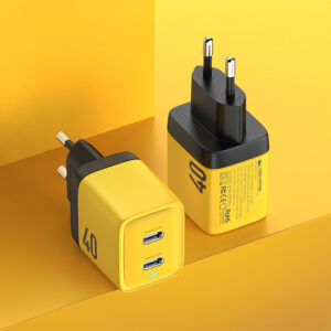 WEKOME WP-U128 - 2x USB-C Super Fast Charge GaN 40W mains charger (Yellow) - Image 5