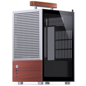 Jonsbo T6 PC Case, Mini-Tower, Mini-ITX, Tempered Glass, Wood – Silver