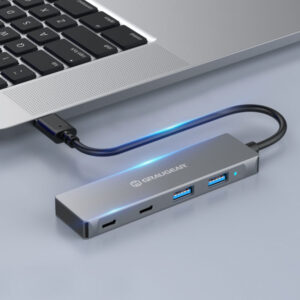 Grey USB Hub, 4 ports, 2x USB-A, 2x USB-C, incl. USB-C adapter - Image 2