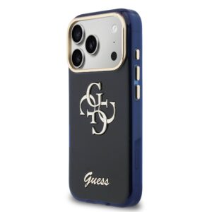 Guess IML 4G Script Metal Logo dėklas skirtas iPhone 17 Pro Max Blue