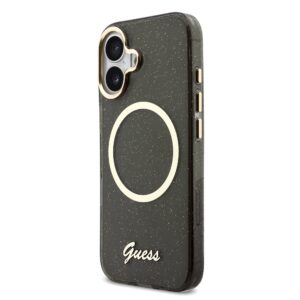 Guess IML Glitter Script Strap MagSafe dėklas skirtas iPhone 17 Black
