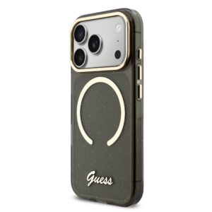 Guess IML Glitter Script Strap MagSafe dėklas skirtas iPhone 17 Pro Black