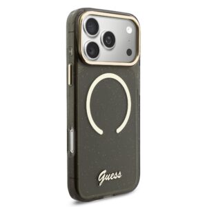 Guess IML Glitter Script Strap MagSafe dėklas skirtas iPhone 17 Pro Max Black