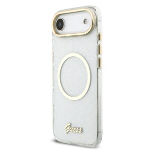 Guess IML Glitter Script Strap MagSafe dėklas skirtas iPhone Air Transparent