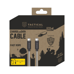 Tactical Fast Rope Kevlar kabelis USB-C/USB-C 100W 20V/5A 1m pilkos spalvos