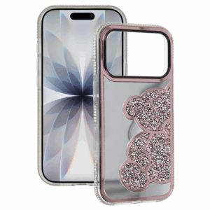 Teddy Bear dėklas skirtas Apple iPhone 16 rožinės spalvos