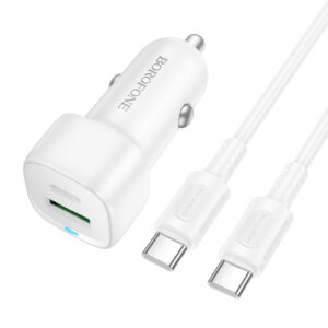 Borofone automobilinis įkroviklis BZ34B Cloud - USB + Type C - QC 3.0 PD 38W with Type C to Type C cable white