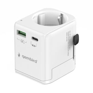 Gembird TPA-EU1A1C20-01-W įžemintas universalus kelioninis maitinimo adapteris, 20 W, baltas