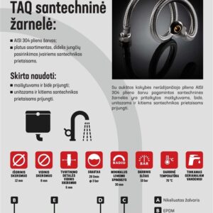 Santechninė žarnelė Tucai Taq Fil-Nox, V1/2''-V1/2", 80 cm - Image 2