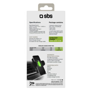 SBS TESUPWIR15WAUT smartphone holder with wireless charger for air vent - black - Image 5