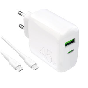 Puro Daily Prolite 45W USB-C USB-A Power Delivery Charger with USB-C Cable - White