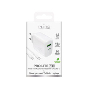 Puro Daily Prolite 45W USB-C USB-A Power Delivery Charger with USB-C Cable - White - Image 2