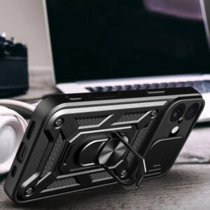 Hybrid Armor Camshield Apple iPhone 17 dėklas su stoveliu and Camera Cover - juodos spalvos - Image 6