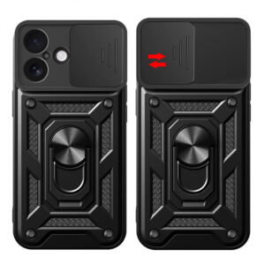 Hybrid Armor Camshield Apple iPhone 17 dėklas su stoveliu and Camera Cover - juodos spalvos - Image 9