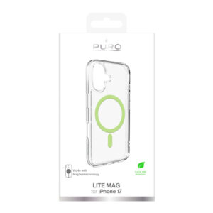 Puro Lite Mag TPU+PC dėklas suderinamas suMagSafe skirtas Apple iPhone 17 - Transparent with Green Ring - Image 2