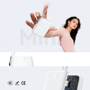 Joyroom JR-PBF27 Pro 10000mAh 30W Power Bank with Built-in USB-C Cable and Additional Bidirectional USB-C to Lightning Cable - White - Image 4